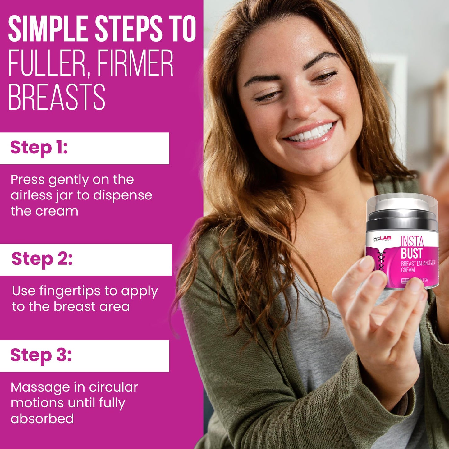 ProLab Organics InstaBust Breast Enhancement Cream – Bust Firming & Lifting Formula for Fuller, Rounder, Bigger Breasts – Volume Boosting Topical – Made in USA