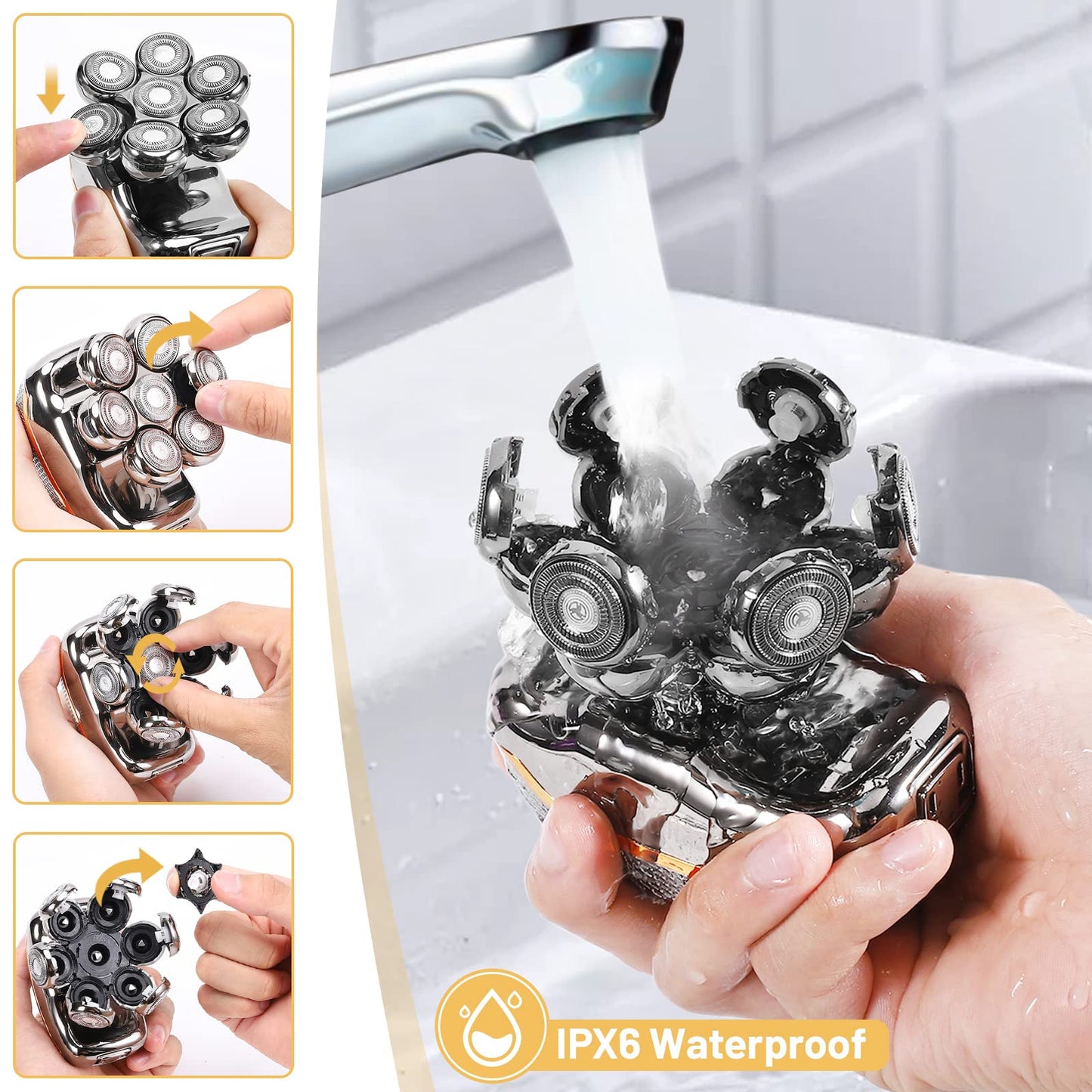 Head Shavers for Bald Men: - Electric Head Shavers for Men Wet&Dry Waterproof Cordless Electric Razor, 6-in-1 Rotary Shaver Grooming Kit with Nose Beard Trimmer Hair Clipper