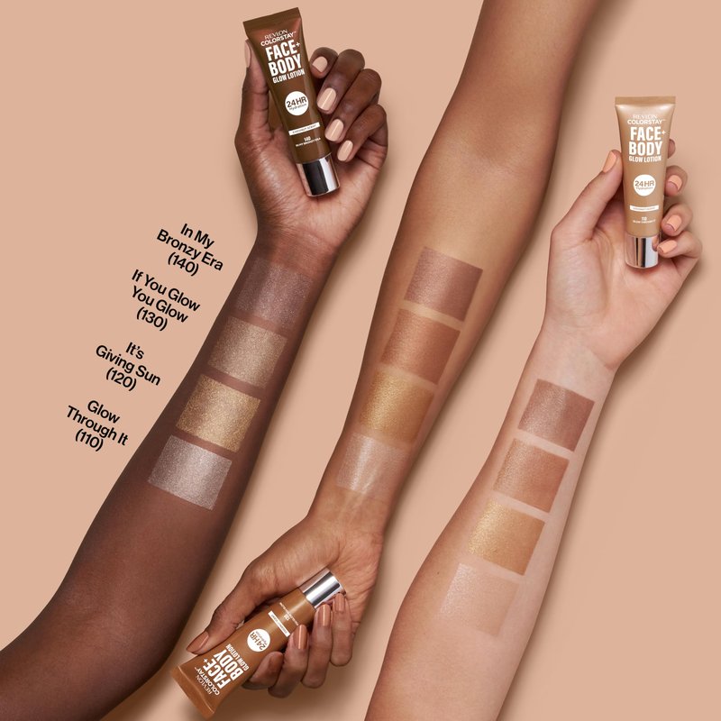 Revlon ColorStay Face & Body Glow Lotion, Hydrating Glow Moisturizer, 24HR Hydration, Illuminating Luminizing Shimmer, 120 It's Giving Sun