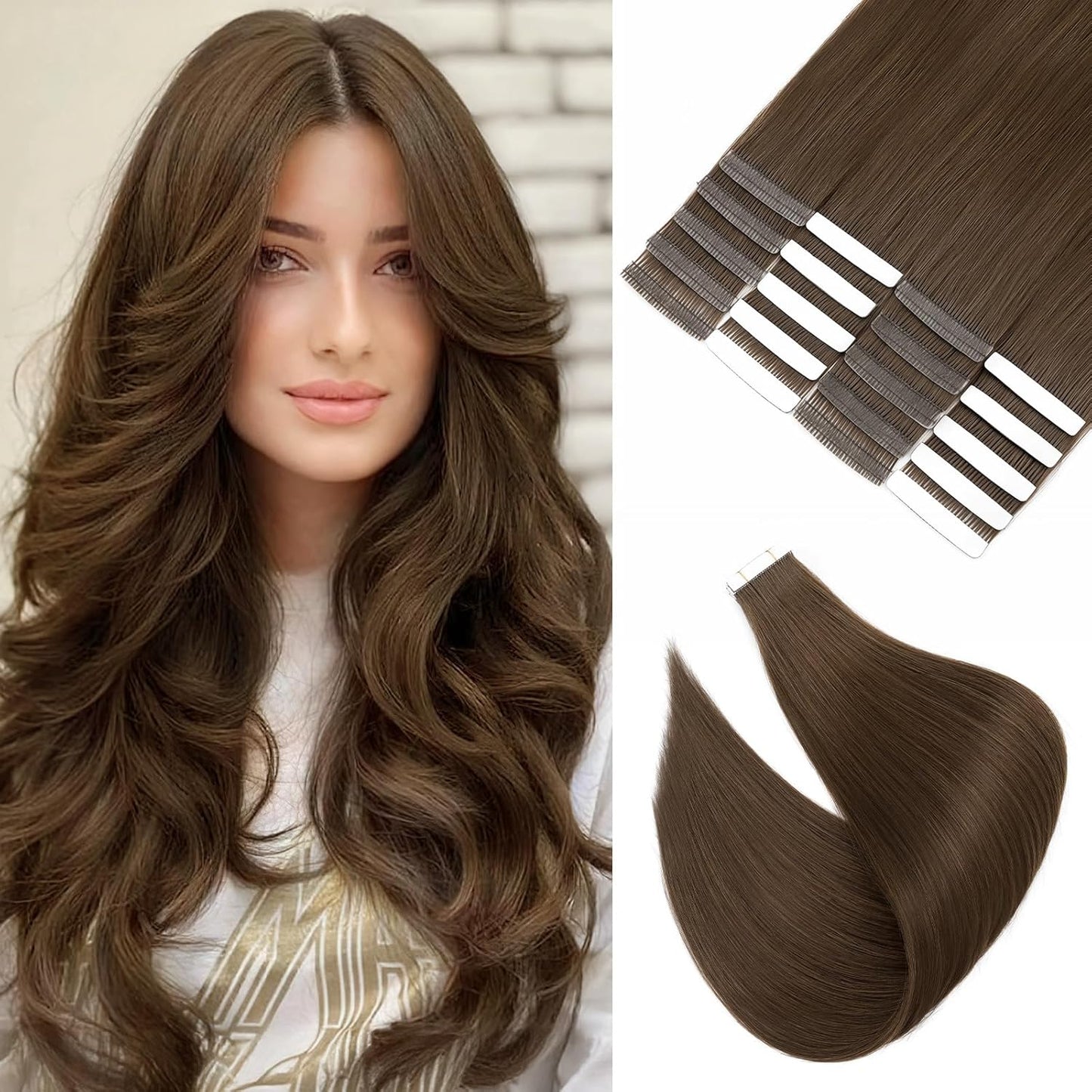 Tape In Hair Extensions - 18 Inch Human Hair, Seamless & Invisible | 50g, 20pcs (#2 Dark Brown)