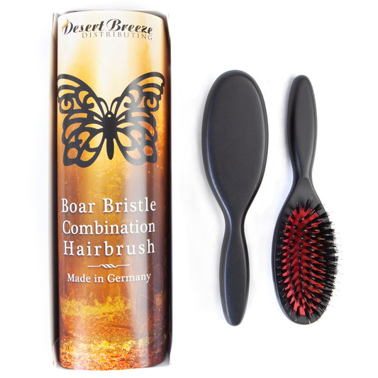 Premium German Hair Brush – Wild Boar Bristle & Rounded Nylon Pin Brush, Hairbrush for Women, Best for Smoothing Medium to Thick Hairtypes, Handmade in Germany - Small Travel Size