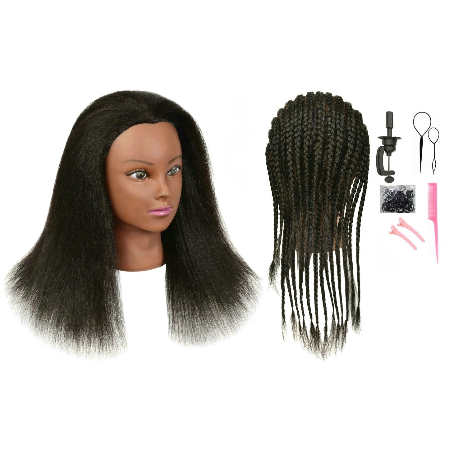QACIEH Afro Kinky Curly 100% Real Human Hair Mannequin Head with Stand for Hairdresser Practice Cosmetology Manikin Doll Training Head Braiding Styling Coloring Bleaching Dyeing Cutting Updos Display