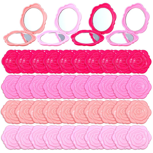Limbeuuu 40 Pack Compact Mirror Plastic Portable Foldable Rose Flower Shaped Makeup Mirror Hand Bridesmaids Gift for Women Girls Wedding Party