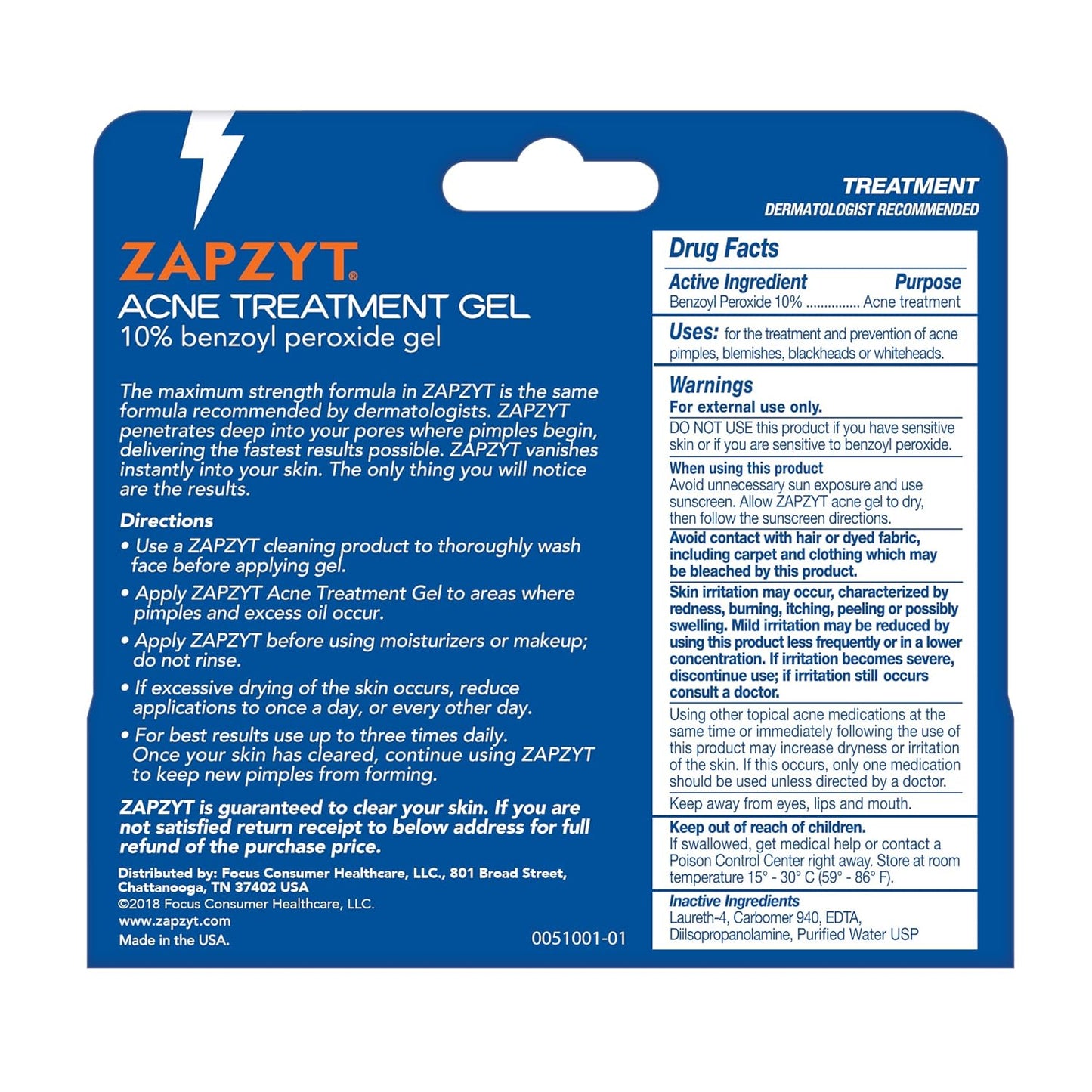 Zapzyt Acne Treatment Gel - Maximum Strength Formula for Clear Skin | 1.0 oz (Pack of 6)