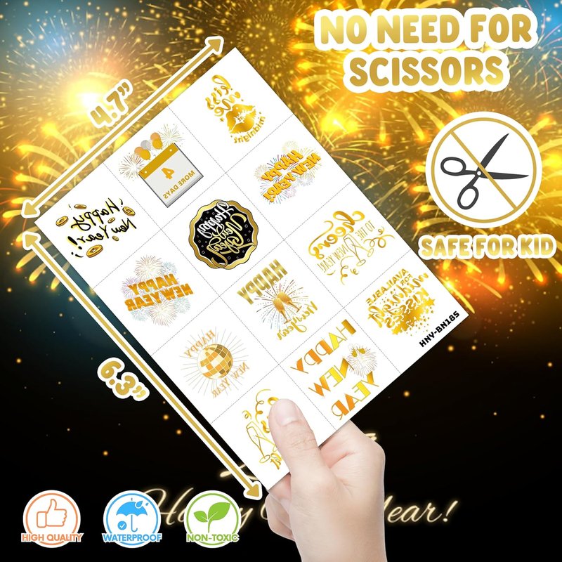 New Year 2026 Temporary Tattoos - 96PCS Gold Party Favors, Countdown Celebration Supplies | Holiday Accessories for Kids & Adults