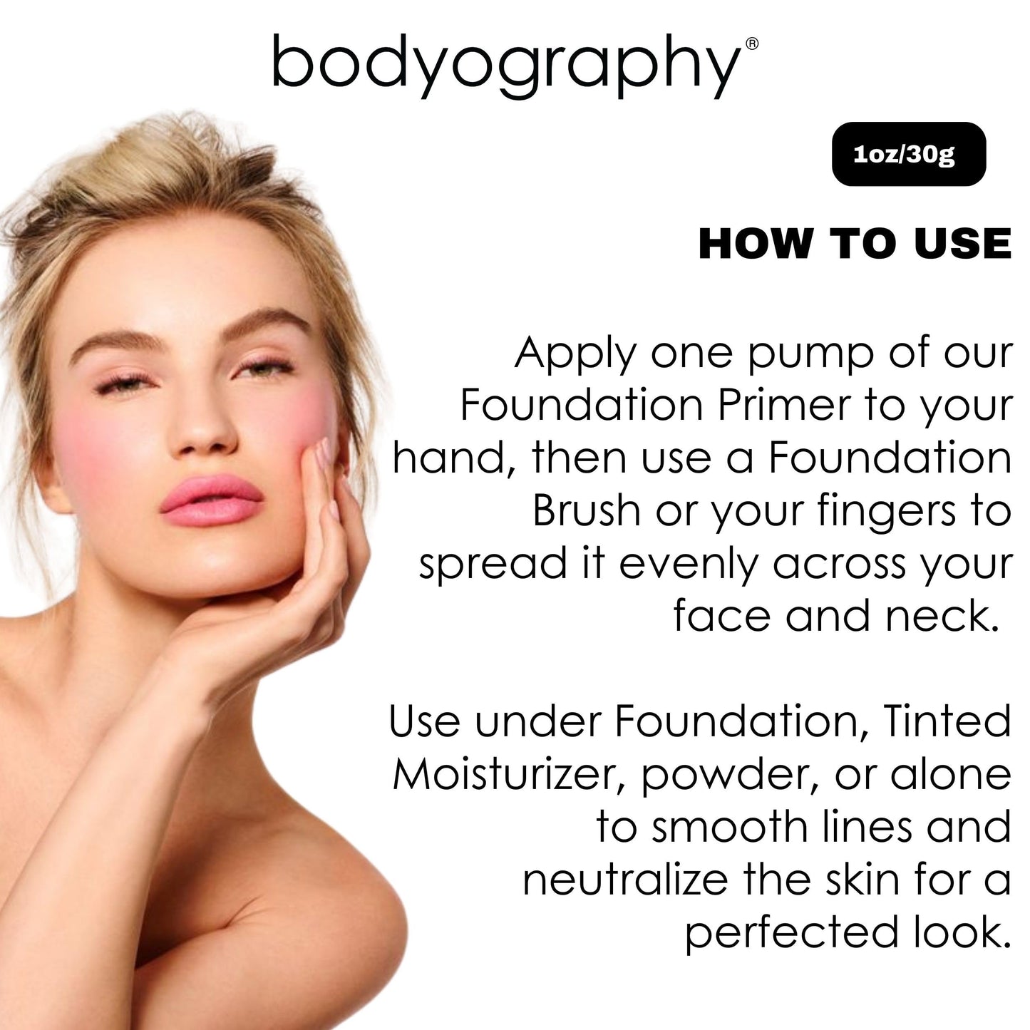 BODYOGRAPHY Foundation Primer | Flawless Anti-Aging Makeup Base with Vitamin E, A, Jojoba & Grapeseed Oil | Shine Control, Smooth Finish | Salon-Quality, Gluten-Free, Cruelty-Free | 1 oz