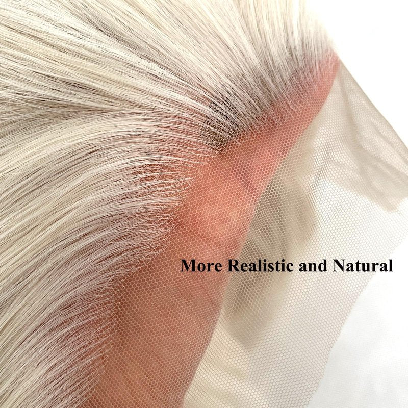 Jozlynn Platinum Blonde Lace Front Wigs Synthetic Silky Straight Hair for Fashion Women Replacement Wigs Half Hand Tied Natural Hairline 22inch (Platinum Blonde,Straight, 22 Inch)