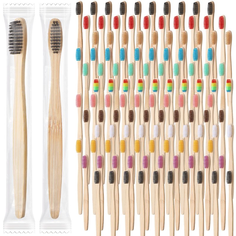Sieral 120 Pcs Bamboo Toothbrushes Bulk, Soft Bristle Bamboo Toothbrush, Individually Wrapped for Adults Travel Family Hotel Party, 7 Inch 12 Color