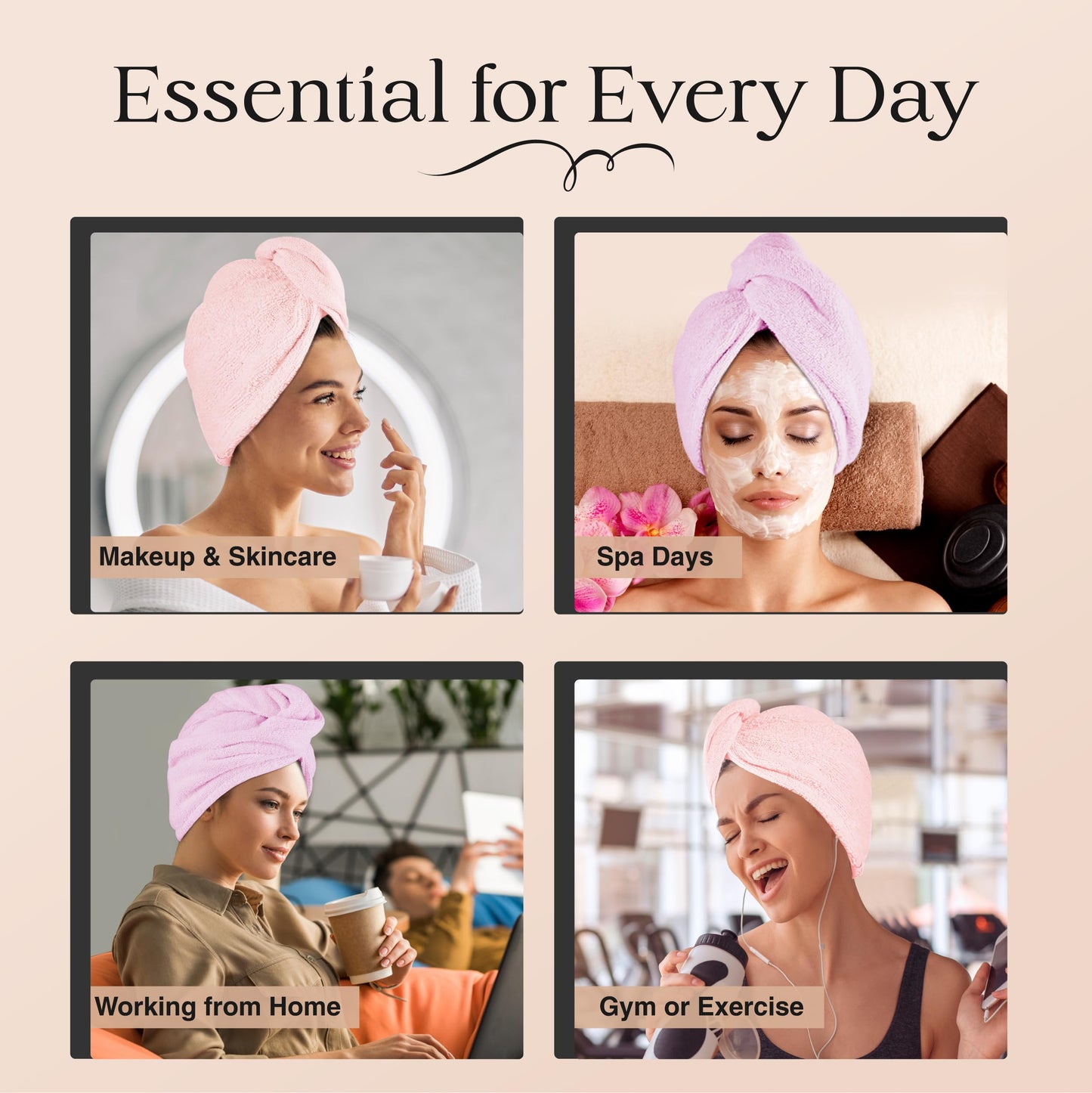 Lili&James 100% Cotton Hair Towel Wrap for Women & Kids – 420 GSM Quick Dry Hair Turban with Double Button Loop, Anti Frizz Non Microfiber Hair Drying Towel for Curly, Long & Thick Hair (Lilac+Pink)