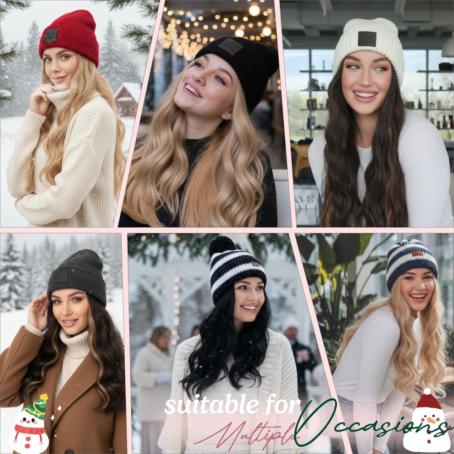 SEGOHAIR Beanie Wig with Hair, 18 Inch Synthetic Hair Extensions in Wavy Styles, Knitted Winter Hat in Black/White Stripes with Attached Hairpiece for Women, #18P613 Ash Blonde Mix Bleach Blonde
