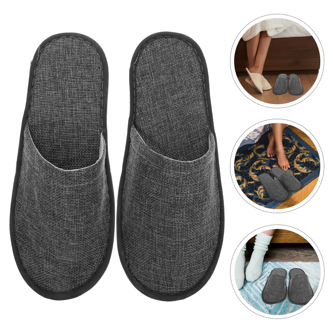 Disposable Cotton Linen Hotel Slippers Non-Slip Foldable Lightweight Guest Slippers Pack of 20 for Home Spa Travel