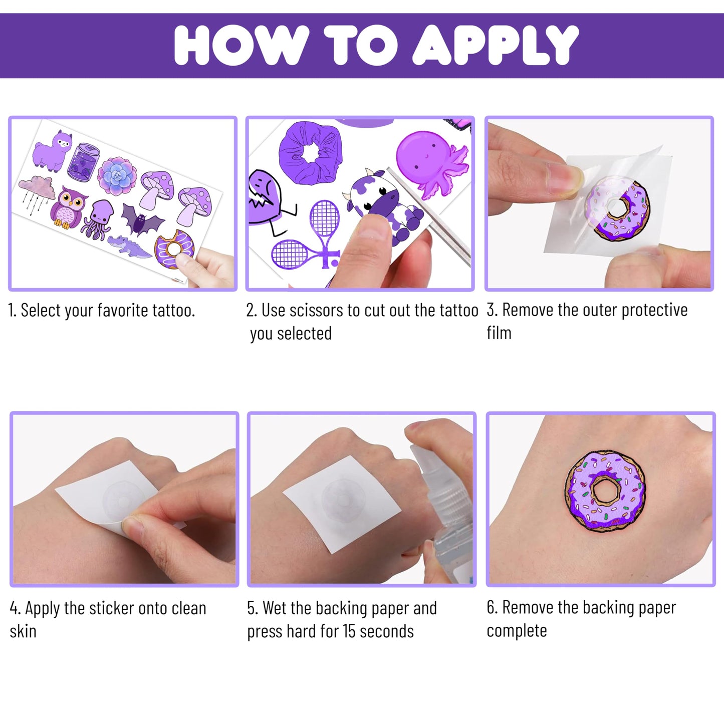 Cute Purple Temporary Tattoos Dark Purple Birthday Party Decorations Favors Supplies Violet Themed Cute Stickers 10 Sheets 100 PCS Gifts for Baby Girls Boys Decor Class School Carnival Christmas