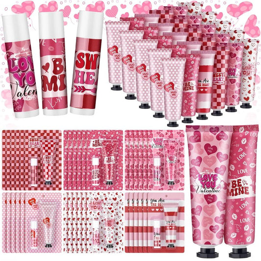 Valentine's Day Hand Cream & Lip Balm Gift Set - 36 Sets | Moisturizing Care for Women & Teachers