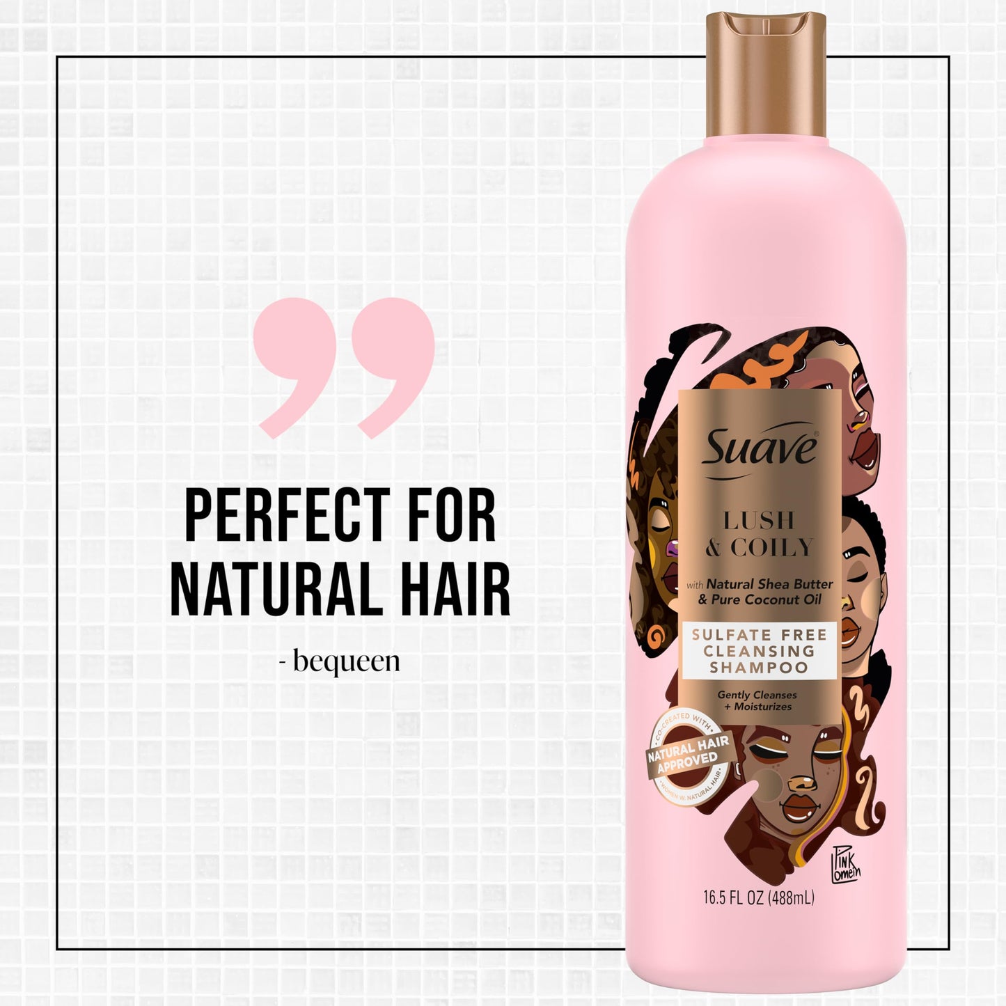 Suave Luscious Curly Hair Shampoo and Conditioner Set for Women With Natural Hair, with Leave-In Conditioner for Curly Hair and Detangling Spray, 4 Count