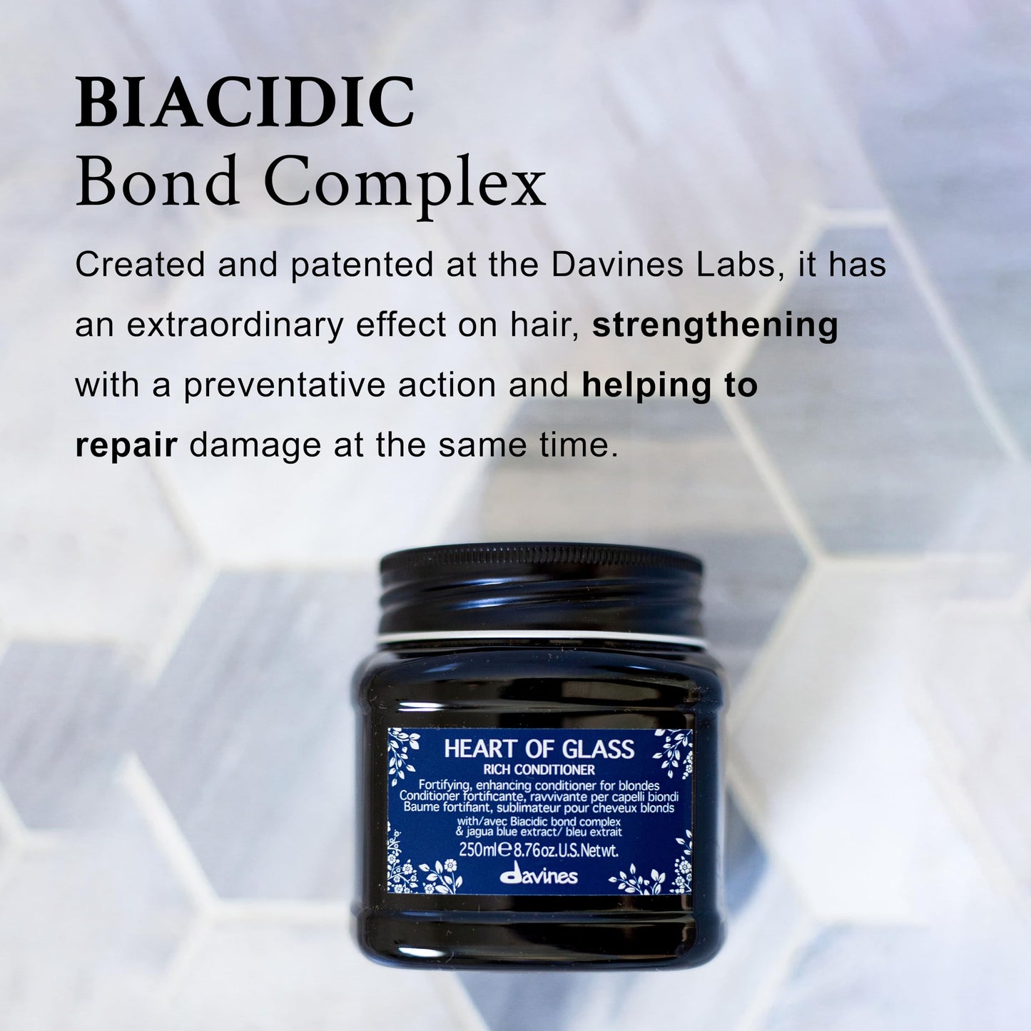 Davines Heart of Glass Rich Conditioner, Fortifying Treatment for Blonde & Silver Hair - Biacidic Bond Complex Repairs & Brightens with Jagua Blue Extract - Weightless Finish, 8.5 Fl Oz