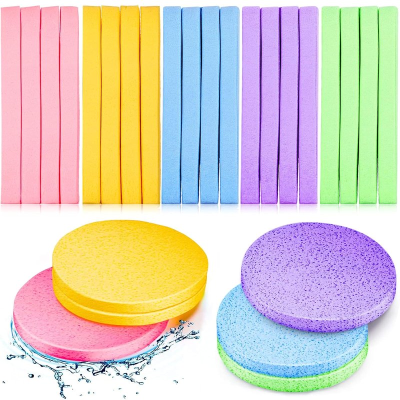 300 Pcs Compressed Facial Sponges - Soft Cleansing Pads for Makeup Removal | Ideal for Sensitive Skin - Pink, Purple, Blue, Yellow, Green