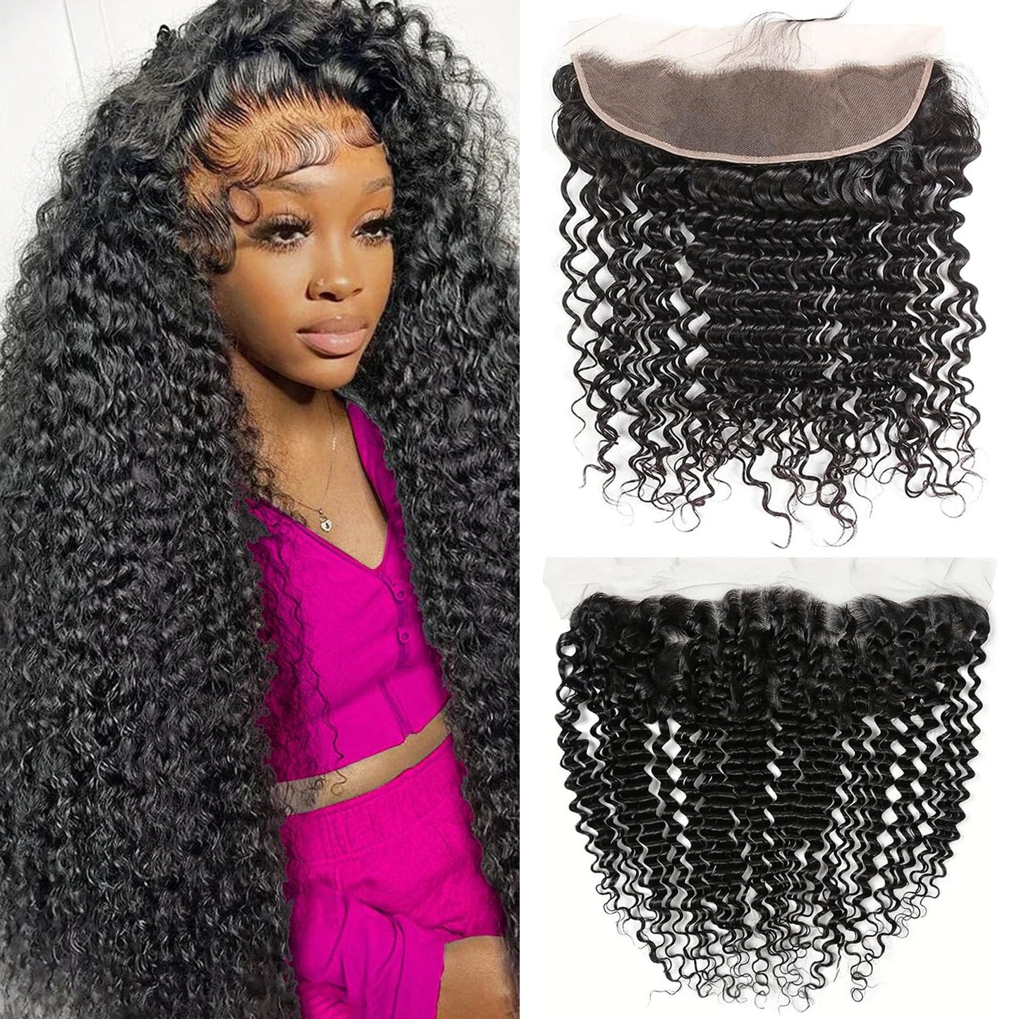 Deep Wave Frontal 13x4 HD Lace Front Human Hair Pre Plucked with Baby Hair Ear to Ear Transparent Lace Closure 100% Virgin Deep Wave Frontal 12 Inch