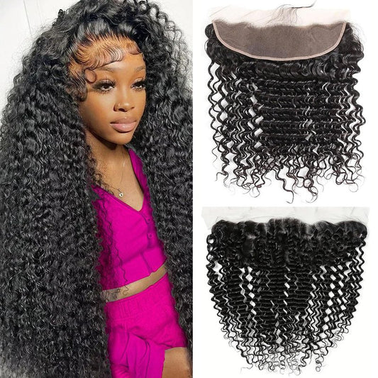 Deep Wave Frontal 13x4 HD Lace Front Human Hair Pre Plucked with Baby Hair Ear to Ear Transparent Lace Closure 100% Virgin Deep Wave Frontal 12 Inch