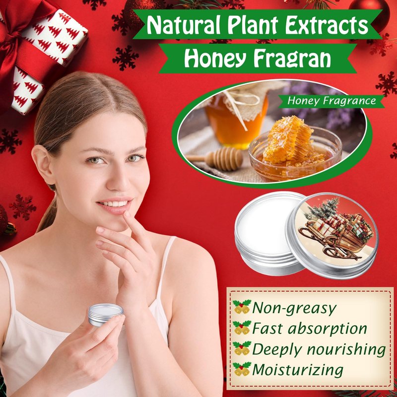 Heigble 48 Set Canned Christmas Lip Balms Set Round Honey Christmas Moisturizing Moisturizer Lip Care Balm Party Favors with Bag Card for Xmas Holiday Stocking Stuffers Employee Appreciation Gifts