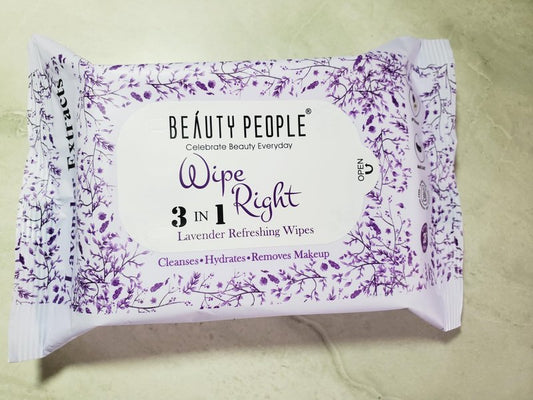 Beauty People Wipe Right 3 in 1 Lavender Refreshing Wipes, Cleansing, Hydrating, Makeup Removing Face Wipes