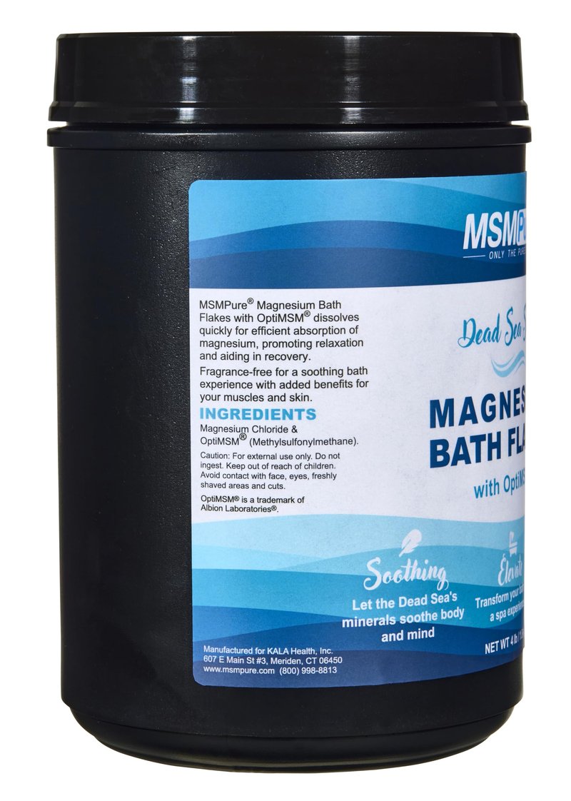 MSMPure Magnesium Bath Flakes with MSM – Dead Sea Magnesium Chloride for Muscle Recovery, Joint Relief & Relaxation – Epsom Salt Alternative for Soaking, Foot Soaks & Baths – 4 lb