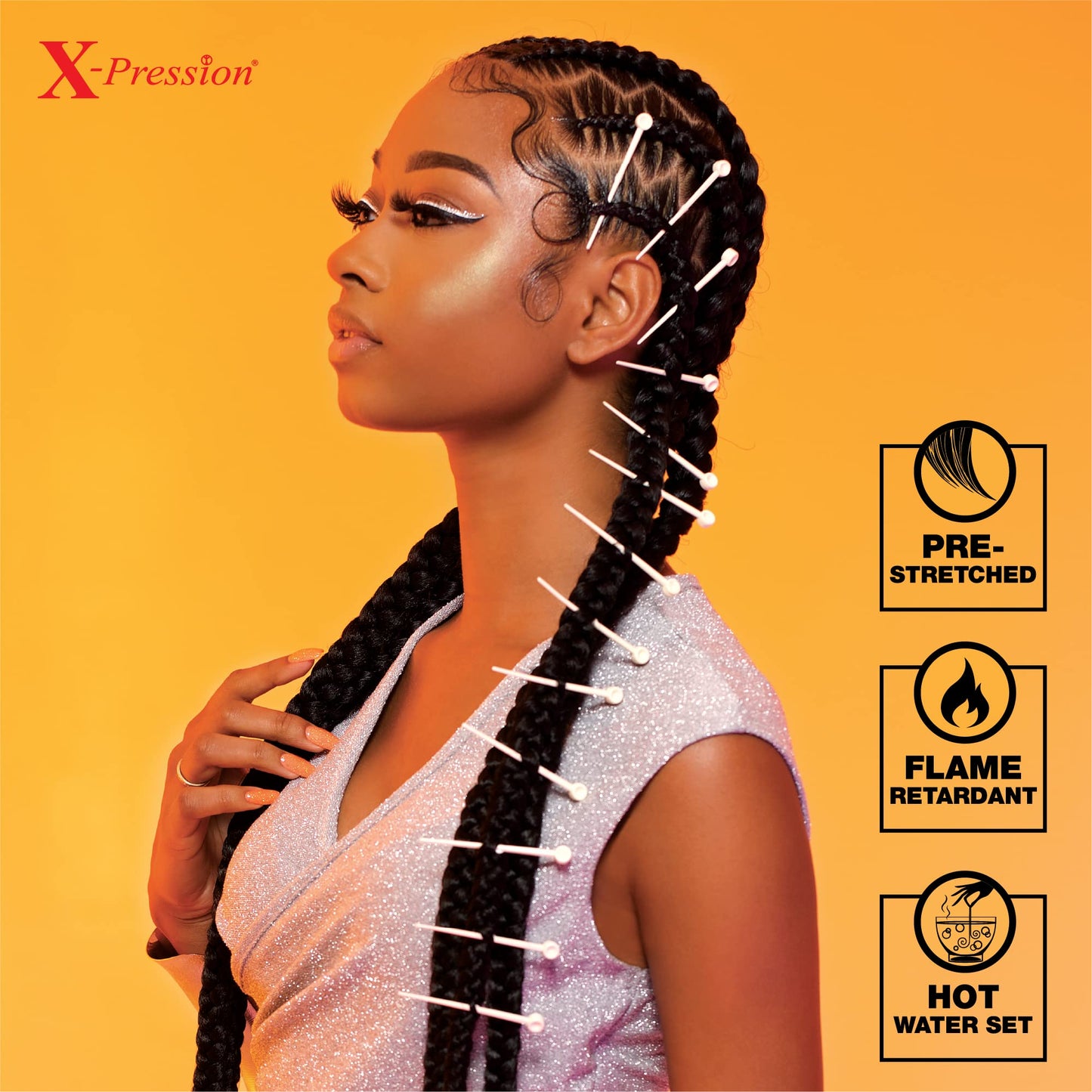 Sensationnel X-pression prestretched braiding hair - 2x braid 48 inch all kanekalon flame retardant synthetic braid for box braids and twists (4 pack, 1B OFFBLACK)