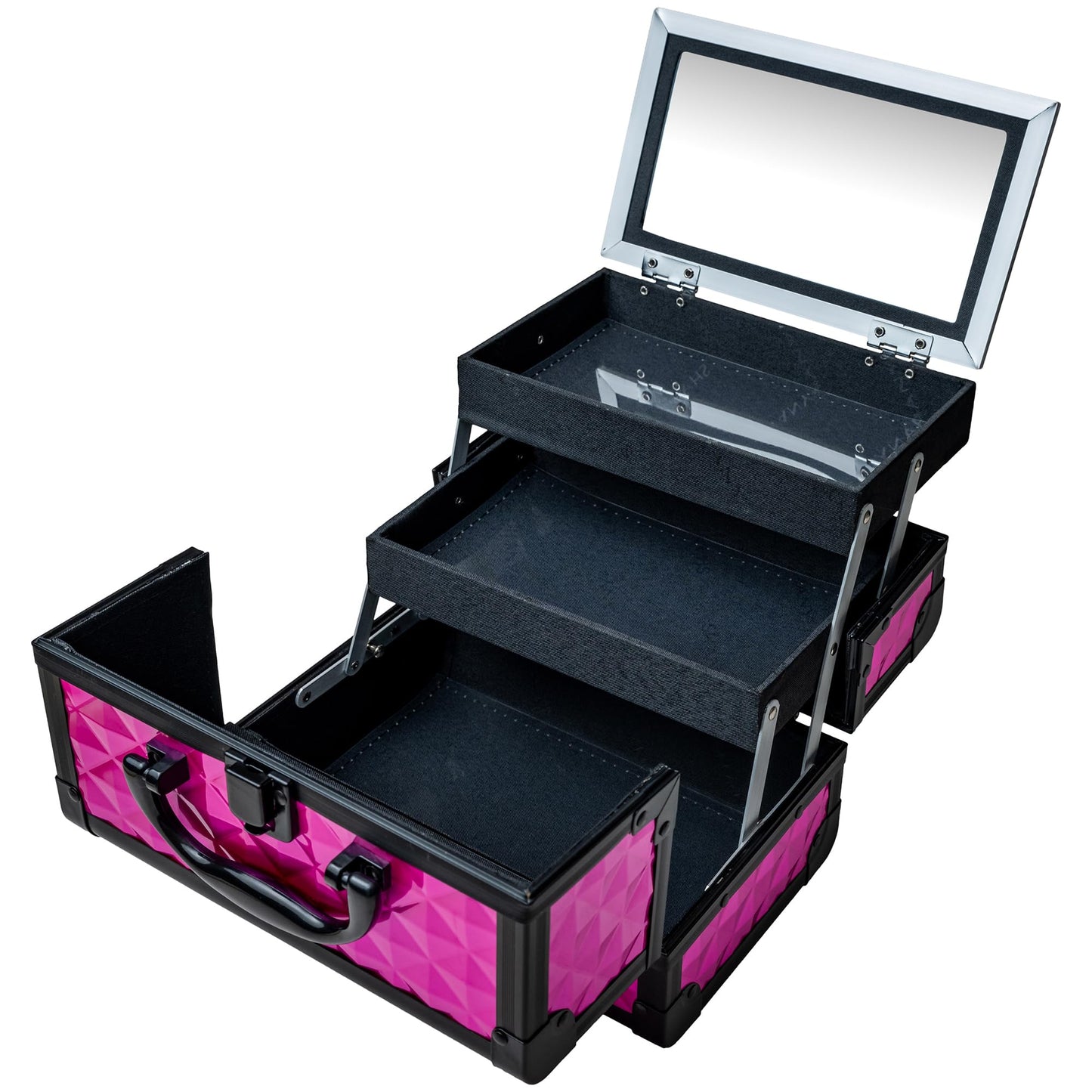 SHANY Chic Makeup Train Case Cosmetic Box Portable Makeup Case Cosmetics Beauty Organizer Jewelry storage with Locks, Multi trays Makeup Storage Box with Makeup Mirror - Polite PINK