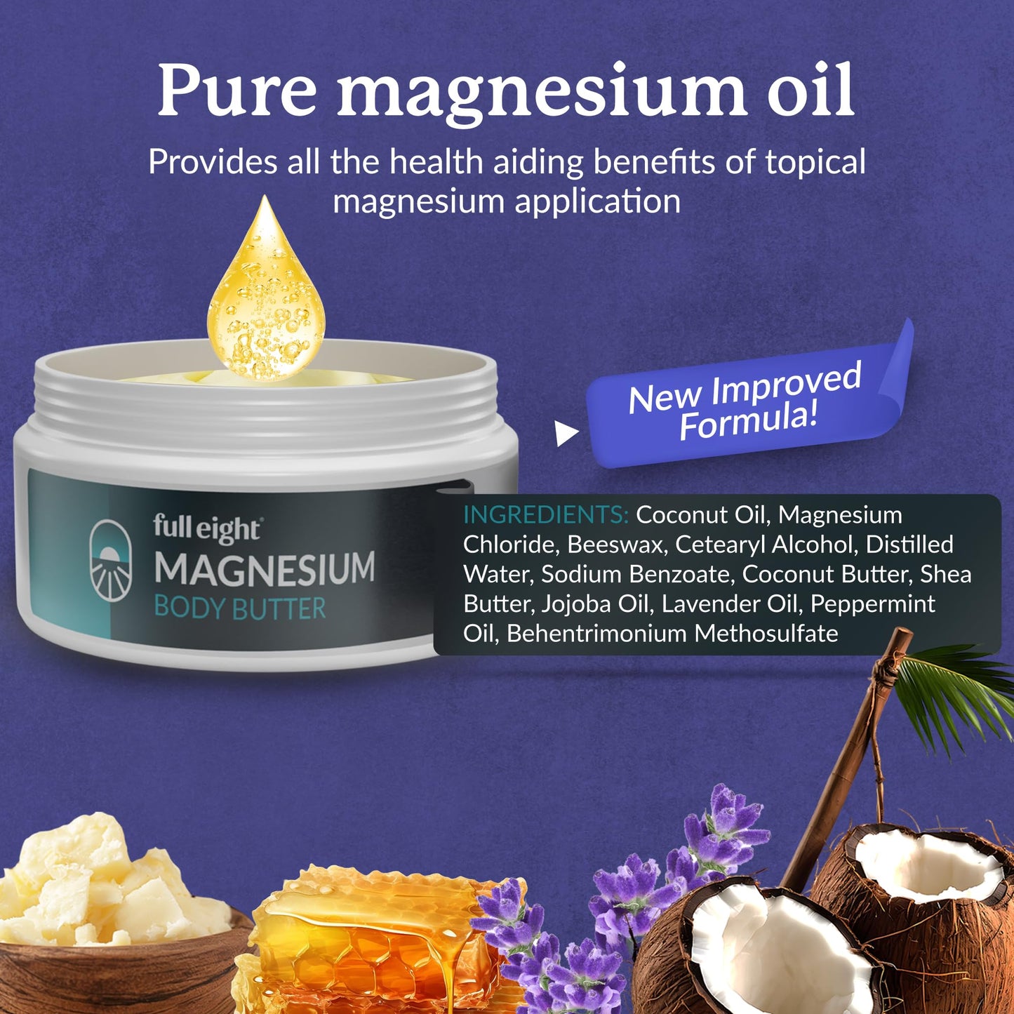 Full Eight Magnesium Body Butter with Pure Magnesium Oil – For Stiff Legs & Tight Muscles – Rub for Leg Cramps, Muscle Soreness, Improved Sleep, & Foot Revitalization – 4oz