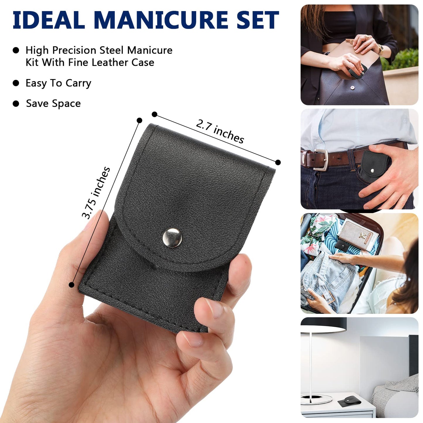 Geosar 12 Sets Manicure Gifts Bulk Nail Clippers Pedicure Kit Stainless Steel Professional Pedicure Grooming Kits Nail Care Tools with Travel Case for Women Men Hand Foot Birthday(Black)