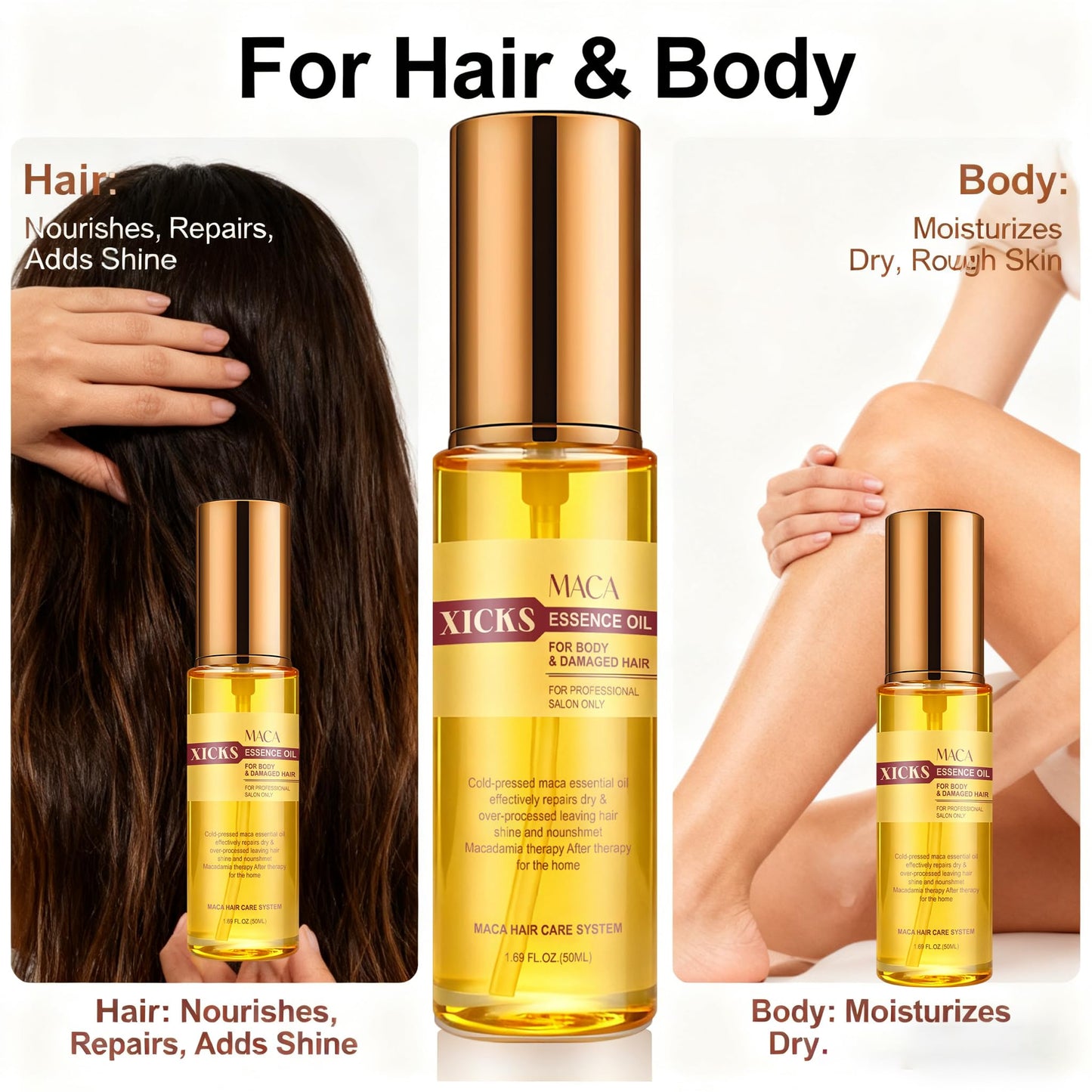 Maca Collagen Argan Oil Hair Mask 500ml & Essence Oil 50ml Set, Deep Treatment for Dry Damaged Hair, Nourishing & Repair for Color Treated, Bleached & Curly Hair, Split Ends & Heat Damage Repair