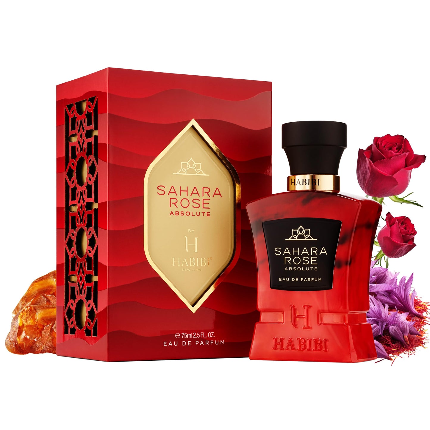 H HABIBI Sahara Rose Absolute Eau de Parfum, Deep Perfume Strength, 75 ml 2.5 fl oz, Luxury Rose Perfume for Men and Women, Long Lasting Arabian Perfume, Made in USA