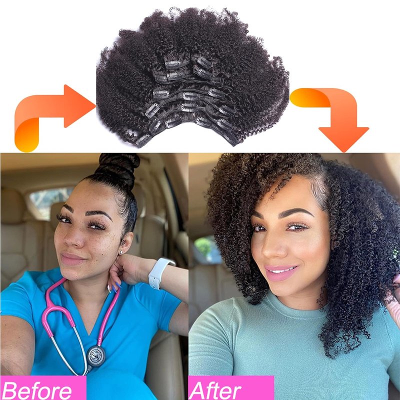 Brazilian Human Hair Afro Kinky Curly Clip-Ins - 16" | 8pcs, 120g for Black Women