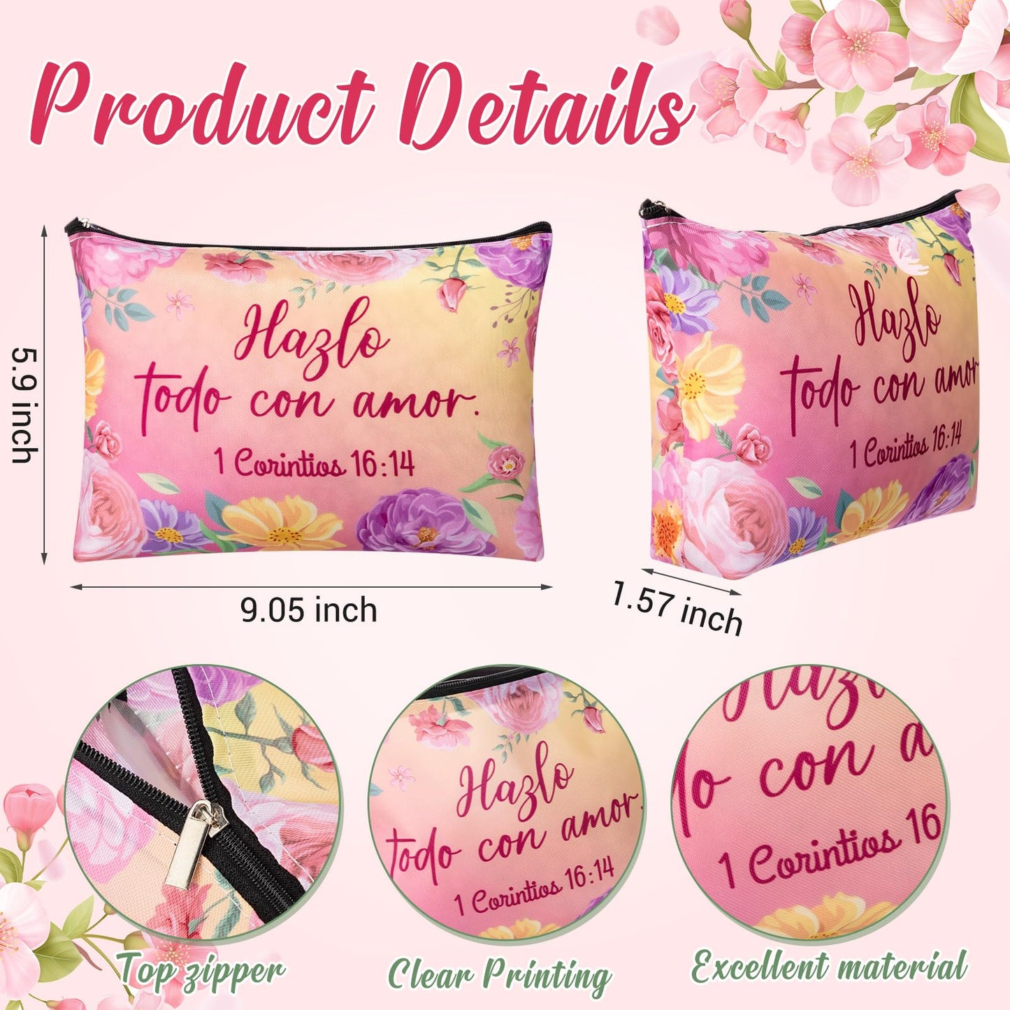 Kacctyen Spanish Christian Cosmetic Bags Bulk Mother's Day Church Gifts Spanish Christian Gifts for Women Bible Verse Pencil Pouch Makeup Bag Regalos Religiosos Para Mujer(24 Pcs,Classic Style)