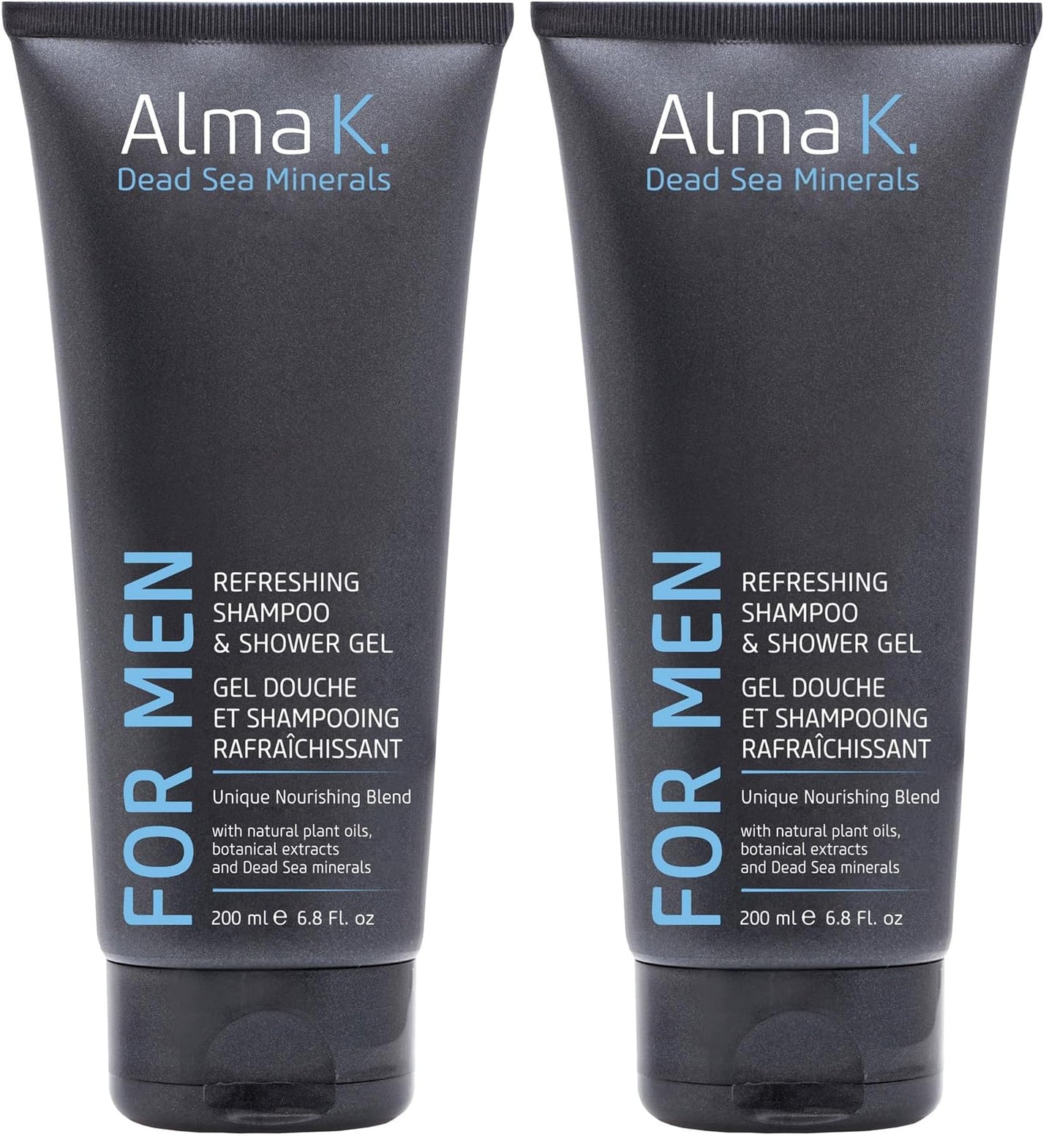 ALMA K Refreshing Shampoo and Shower Gel - 2 in 1 Mens Body Wash and Clarifying Shampoo - Antioxidant-Rich with Argan Oil, Dead Sea Minerals - 6.8 oz (Pack of 2)