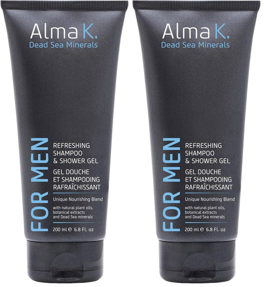 ALMA K Refreshing Shampoo and Shower Gel - 2 in 1 Mens Body Wash and Clarifying Shampoo - Antioxidant-Rich with Argan Oil, Dead Sea Minerals - 6.8 oz (Pack of 2)