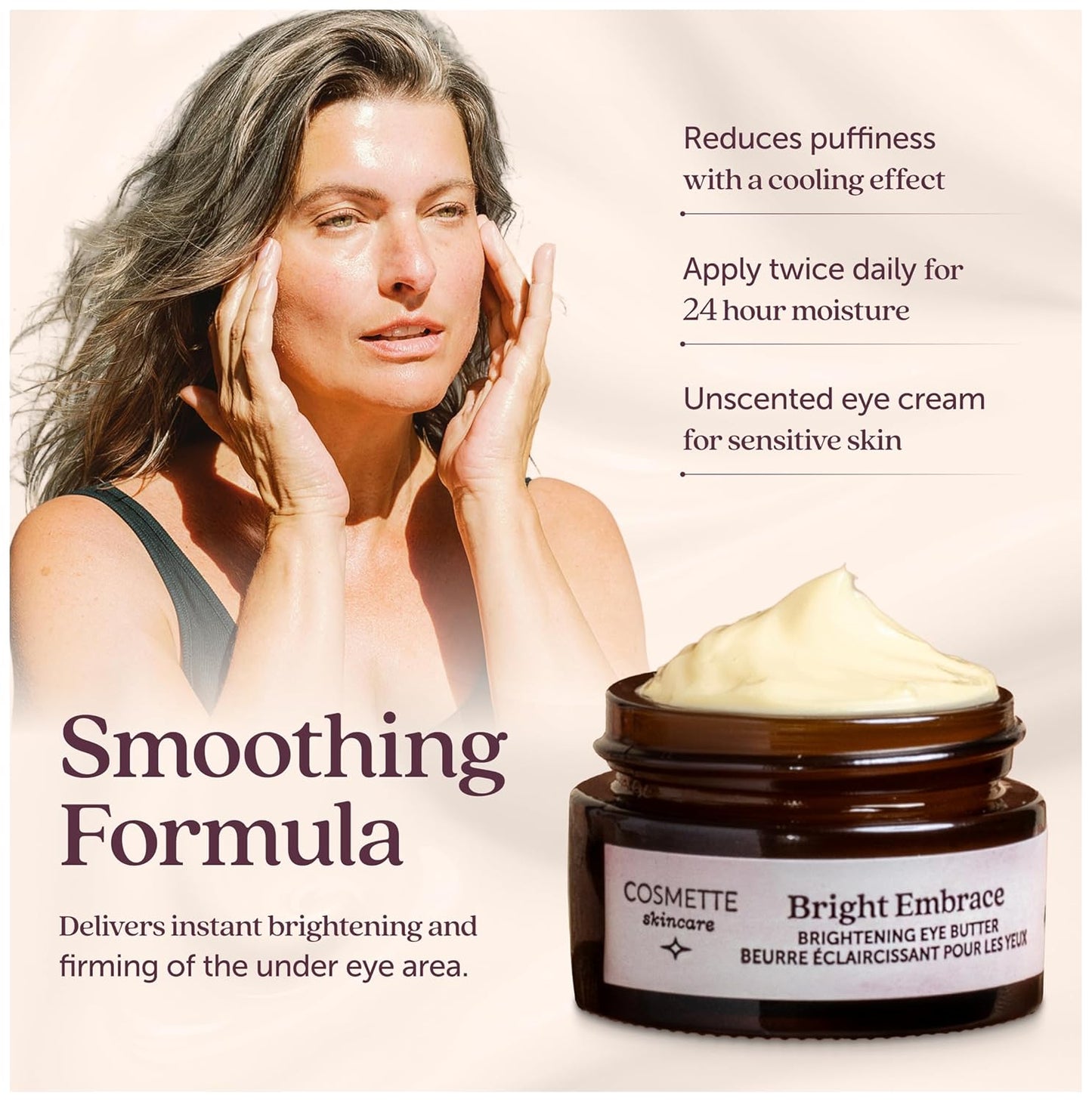 Brightening Eye Cream - Vegan Under Eye Butter with Niacinamide for Dark Circles & Wrinkles | 0.5 FL Oz