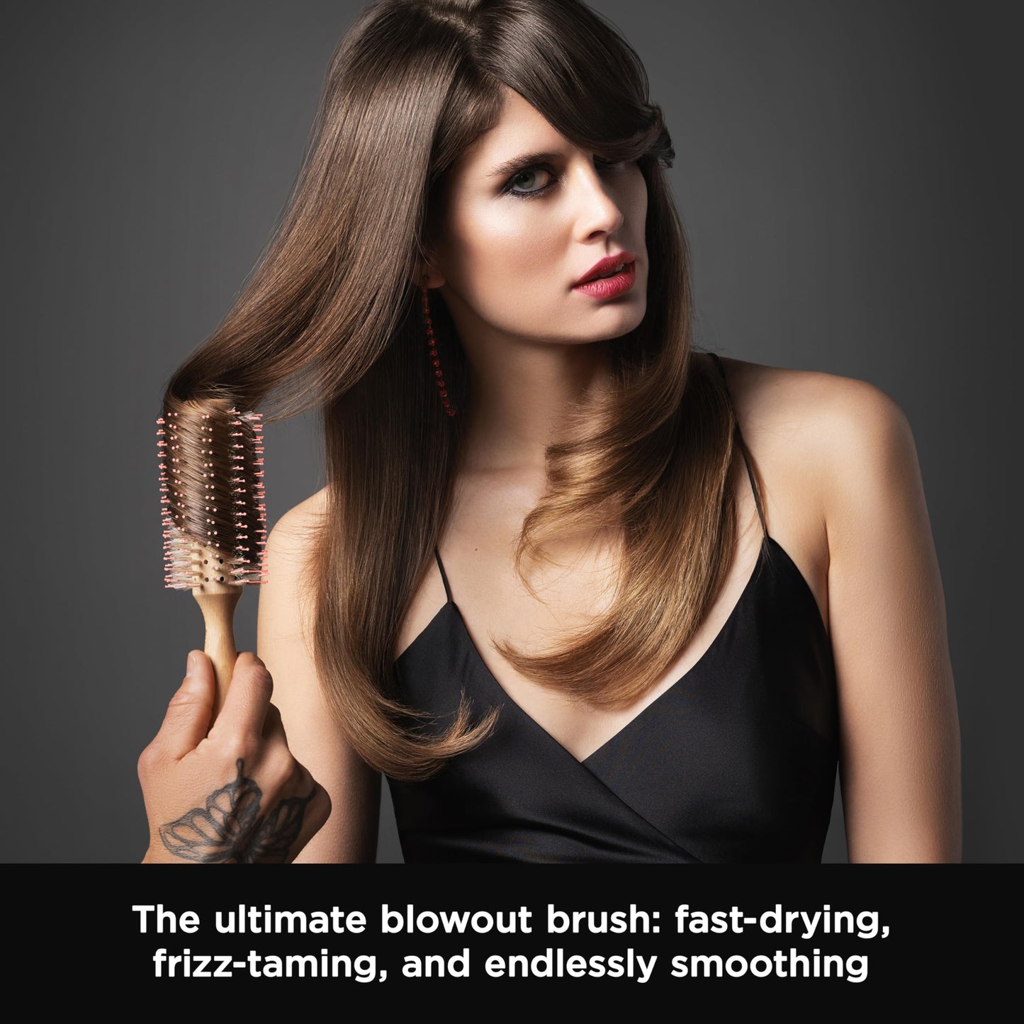 Fromm Mission Sleek 1.25" Vented Round Boar Brush for Smooth, Lustrous Blowouts Even on Frizz-Prone Hair Wooden Hairbrush with Natural Boar for Anti-static Styling, Smoothing, Straightening and Shine