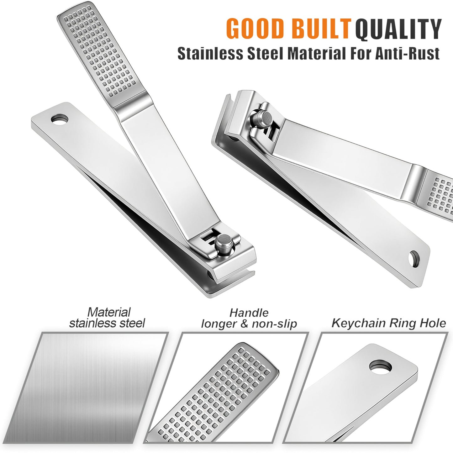 AVERZELLA 6-Pack Toenail Clippers, Straight Edge Large Nail Clippers Bulk Set for Men Women Seniors, 3.15 inch Long Handled for Thick Toenails, Big Stainless Steel Toe Nail Clipper with Anti-Slip Grip