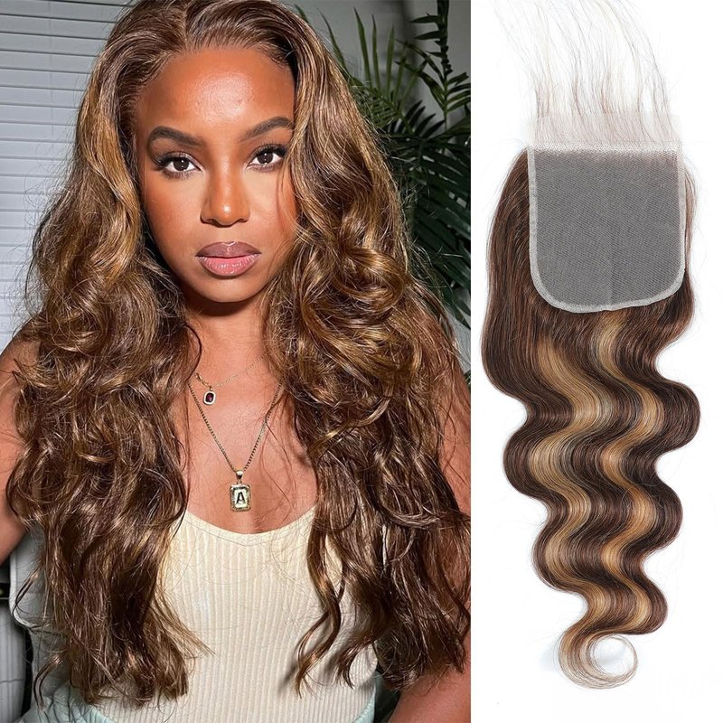 DSEKCAIN 27# Honey Blonde 2x6 Body Wave Lace Closure 100% Real Human Hair 14 Inch
