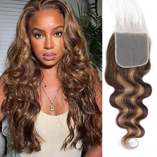 DSEKCAIN 27# Honey Blonde 2x6 Body Wave Lace Closure 100% Real Human Hair 14 Inch