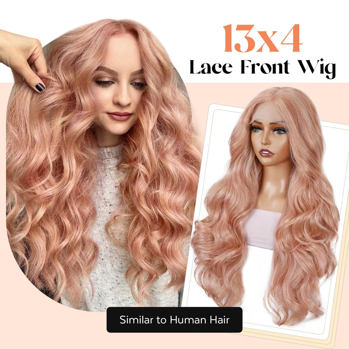 Lady Miranda Pink Synthetic Lace Front Wigs Kanekalon Fiber 26 Inch 13×4 Pre-Plucked Glueless Lace Front Long Wave Wigs with Baby Hair Ready to Wear Light Pink Wig Synthetic Wig for Black Women
