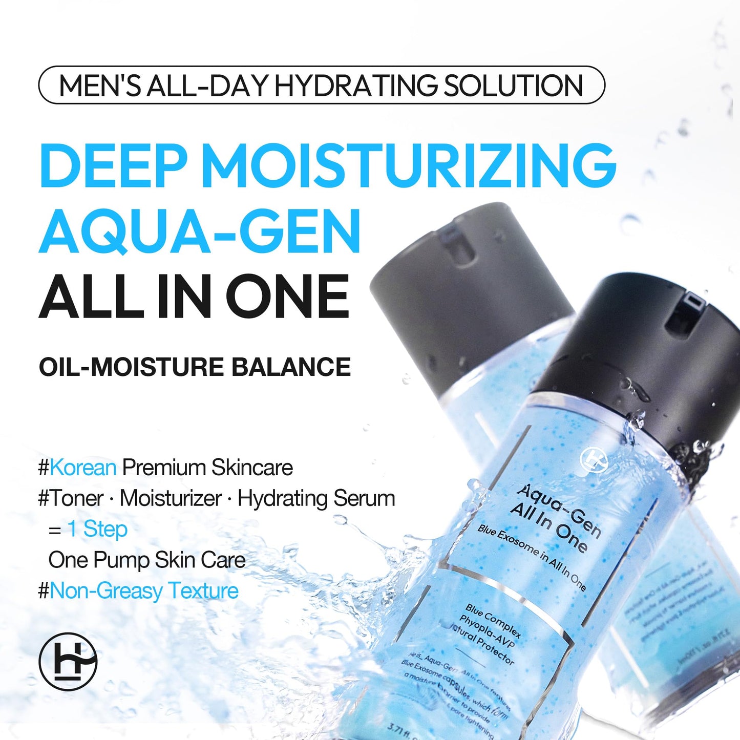 LAB BY He is_ Men's Face Moisturizer Gel - Korean All-in-One Skin Care with Hyaluronic Acid & Niacinamide, Hydrating Serum, 24H Oil Control & Pore Minimizing for Oily Skin, 3.71 fl oz