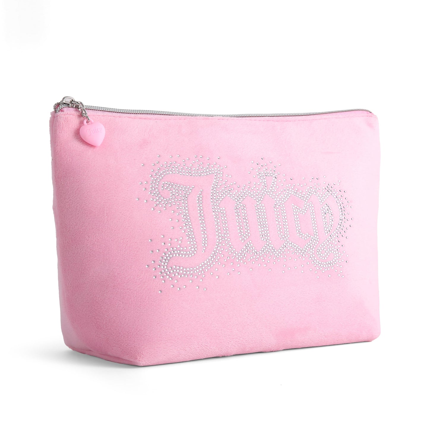 Juicy Couture Pink Makeup Bag Cosmetics Organizer Travel Essentials Top Zip Pouch Rhinestone Velour