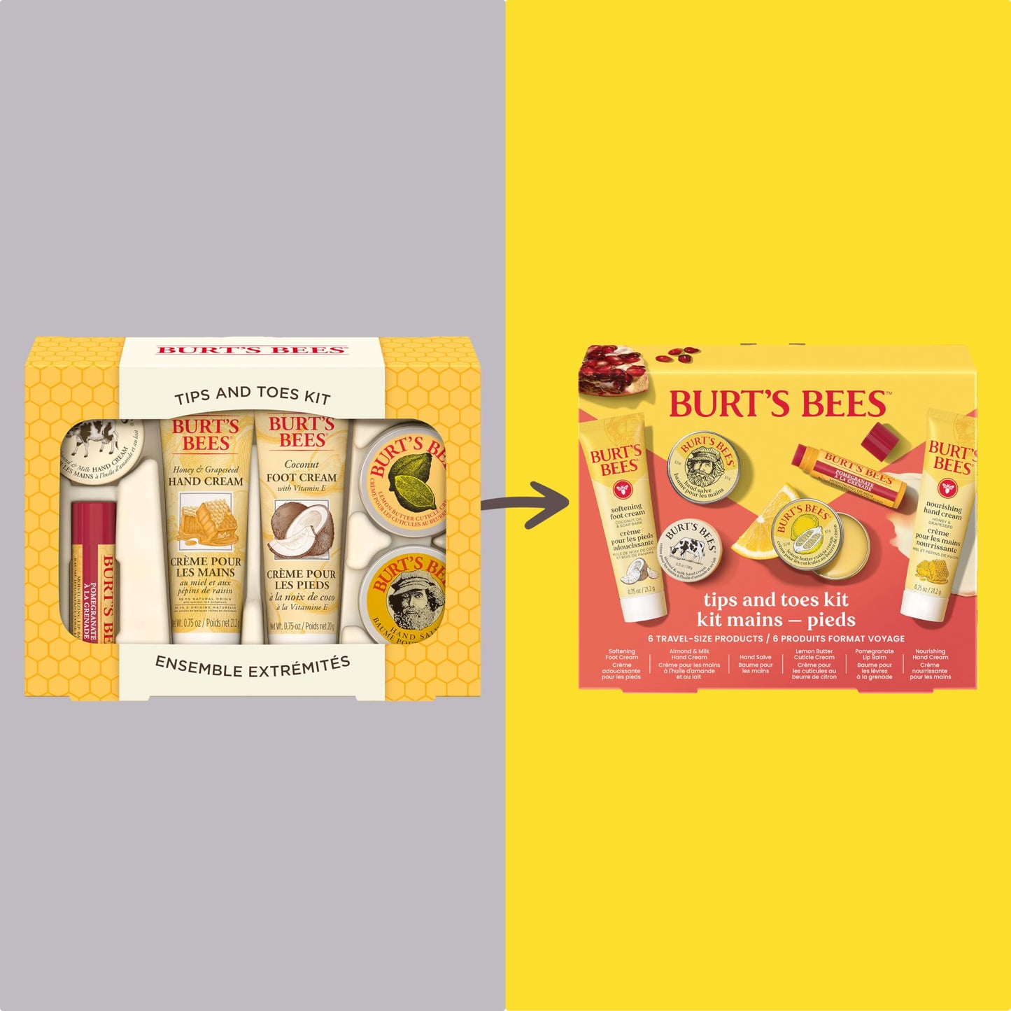 Burt's Bees Gifts Ideas, Tips and Toes Kit, 6 Travel Size Products - Pomegranate Moisturizing Lip Balm, 2 Hand Creams, Foot Cream, Cuticle Cream, and Hand Salve