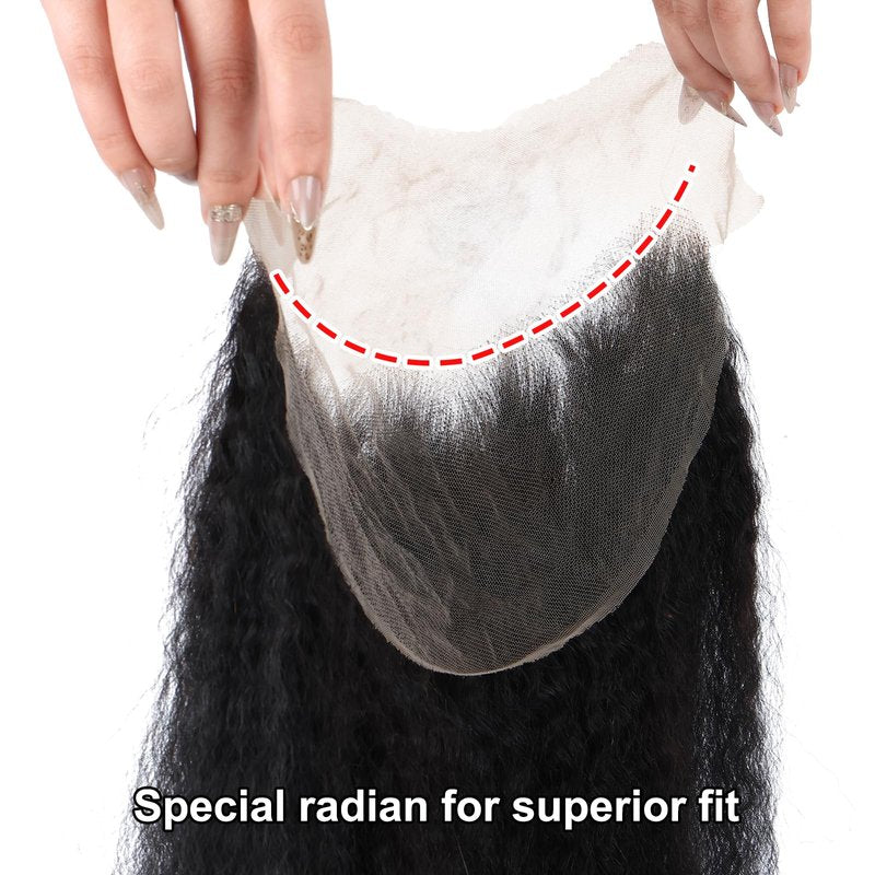Kerriana 13x4 Lace Frontal Human Hair, Kinky Straight 13 by 4 Ear to Ear Transparent 12 Inch Yaki Straight Frontal Closure Natural Black Color For Women