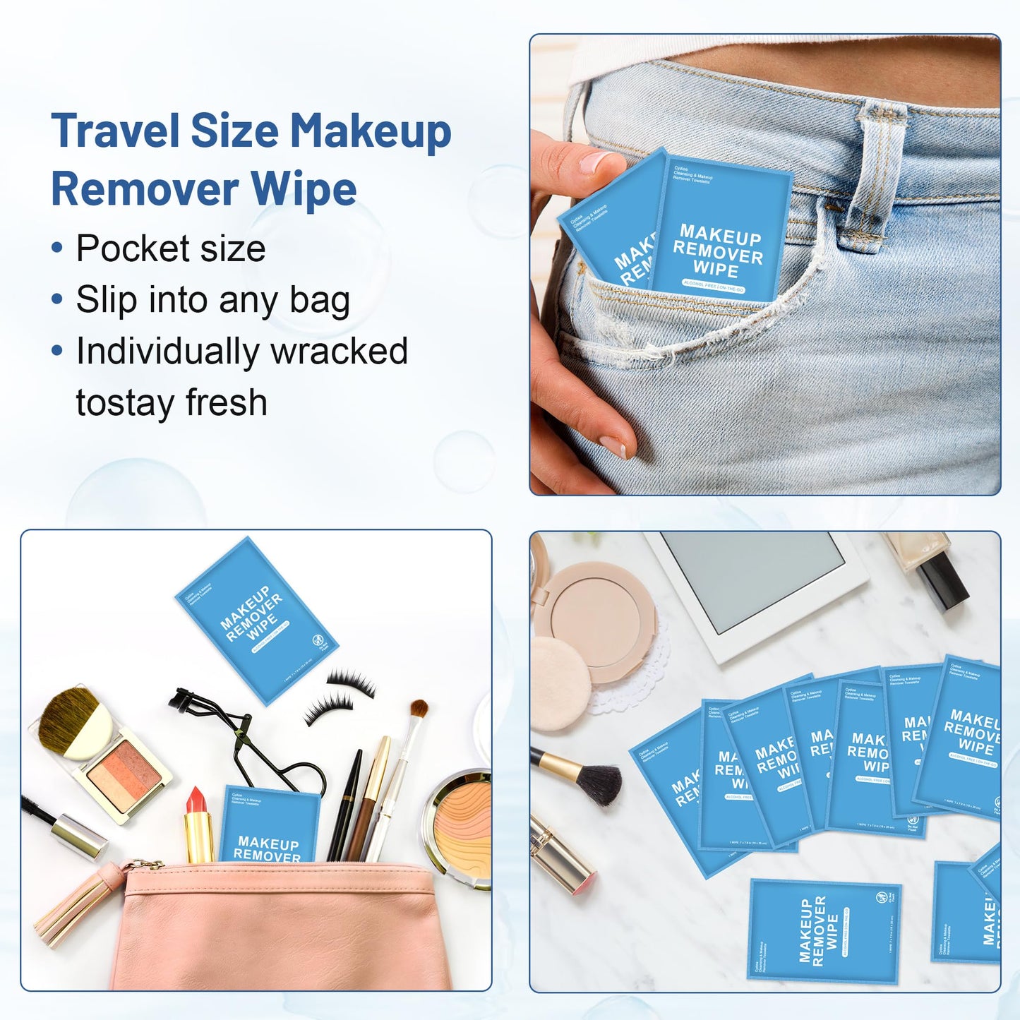200 Count Makeup Remover Wipes Individually Wrapped, Travel Individual Wet Wipes Bulk, Gentle Cleansing for Face Mascara Lipstick, Single Makeup Removing Wet Wipes