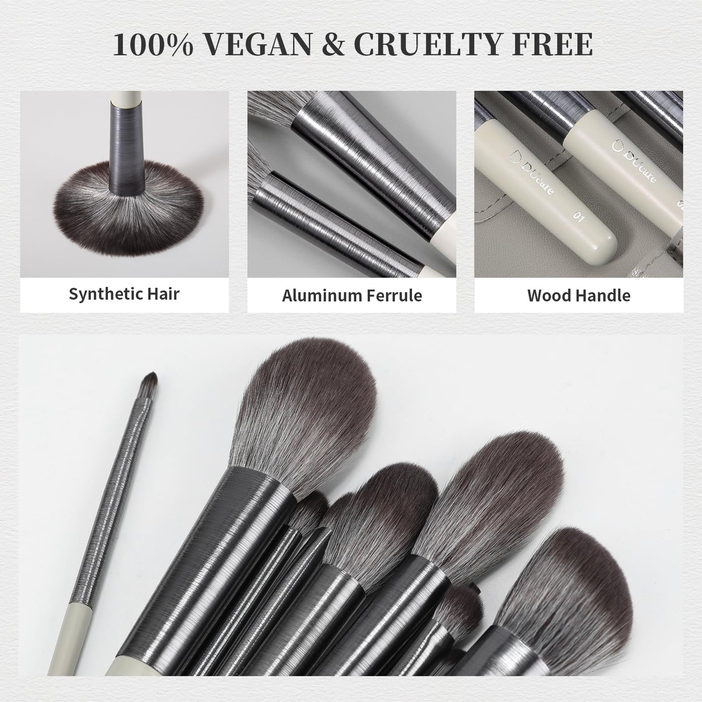 DUcare 17Pcs Professional Makeup Brush Set Complete Kit with Brush Cleaning Mat and Makeup Sponge, Ideal for Foundation, Eyeshadow, Liquid Cream, Gift Box Set