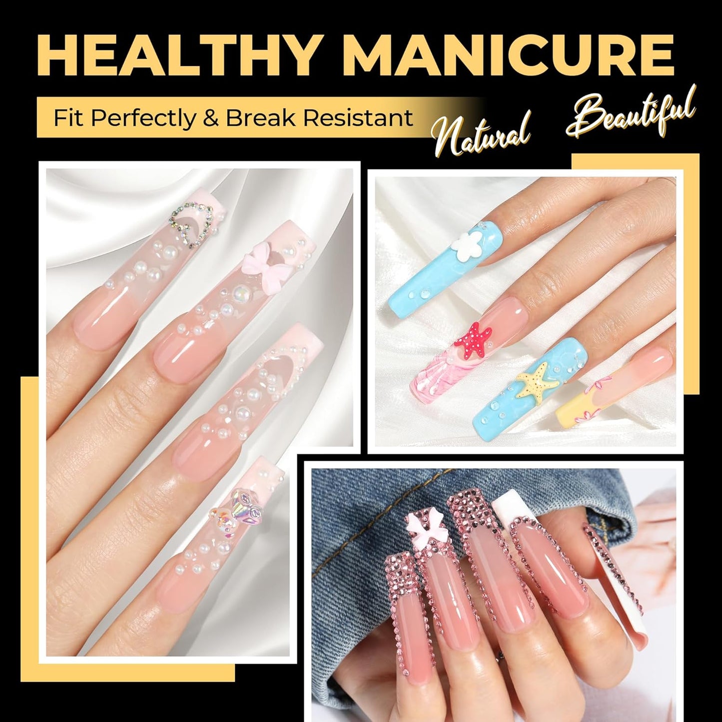 Extra Long Tapered Square Nail Tips - 240 Pcs Full Cover Gel Nail Tips | No C Curve, XXL Size for DIY & Salon Use