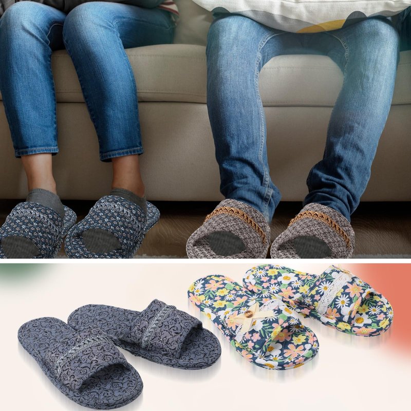 Chuarry 10 Pairs Floral Cotton House Slippers for Guest Women Washable Indoor Cotton Slippers Comfortable Soft Open Toe Slipper Portable Foldable Slipper for Hotel Travel Airplane Spa, 2 Sizes