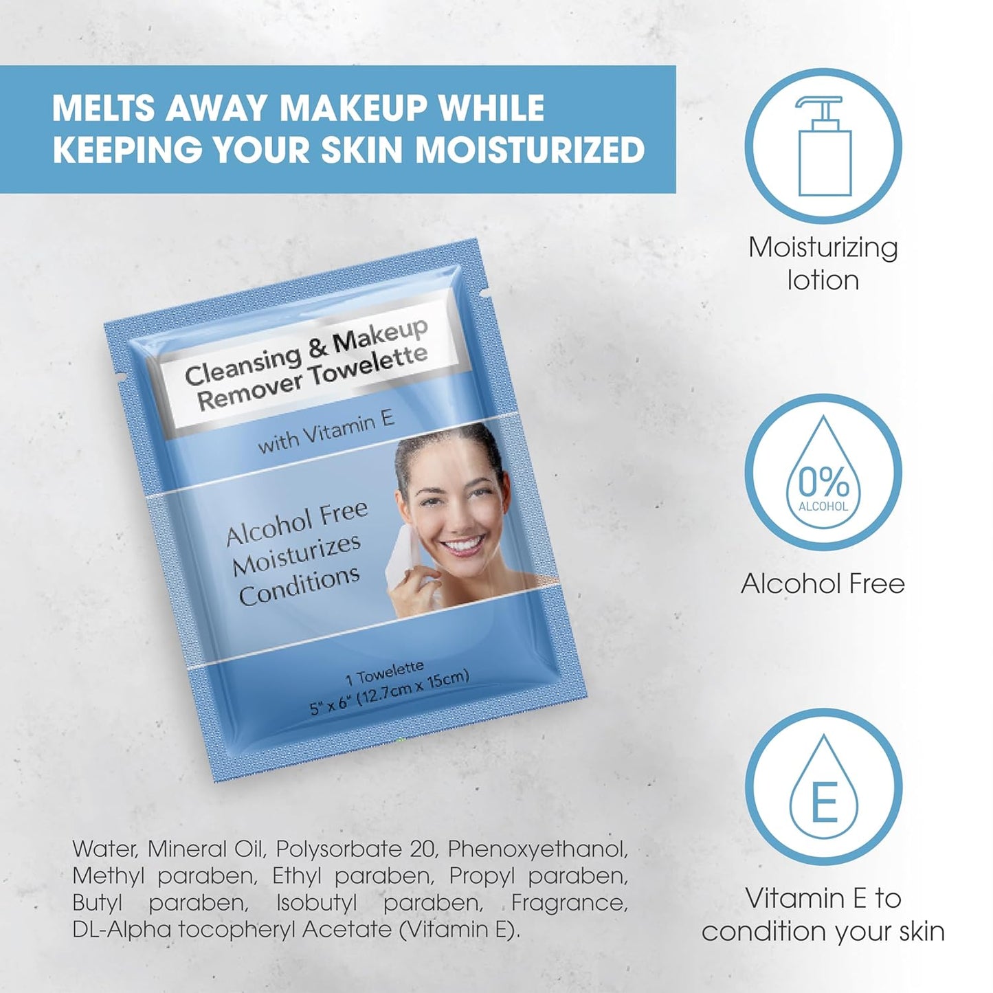 Diamond Wipes Makeup Remover - Alcohol-Free Facial Cleansing Wipes with Vitamin E | 50 Count